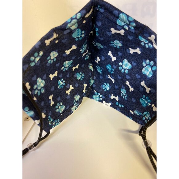 Handmade Adjustable Dog Paw Print Face Mask Blue Bones - Picture 5 of 5